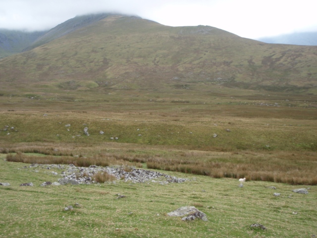 Remains of the ancient settlement, with Yr Elen beyond
